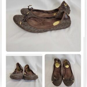 🤎🤎Michael Kors Brown Saffiano Leather MK Logo Bow City Ballet Flats🤎🤎